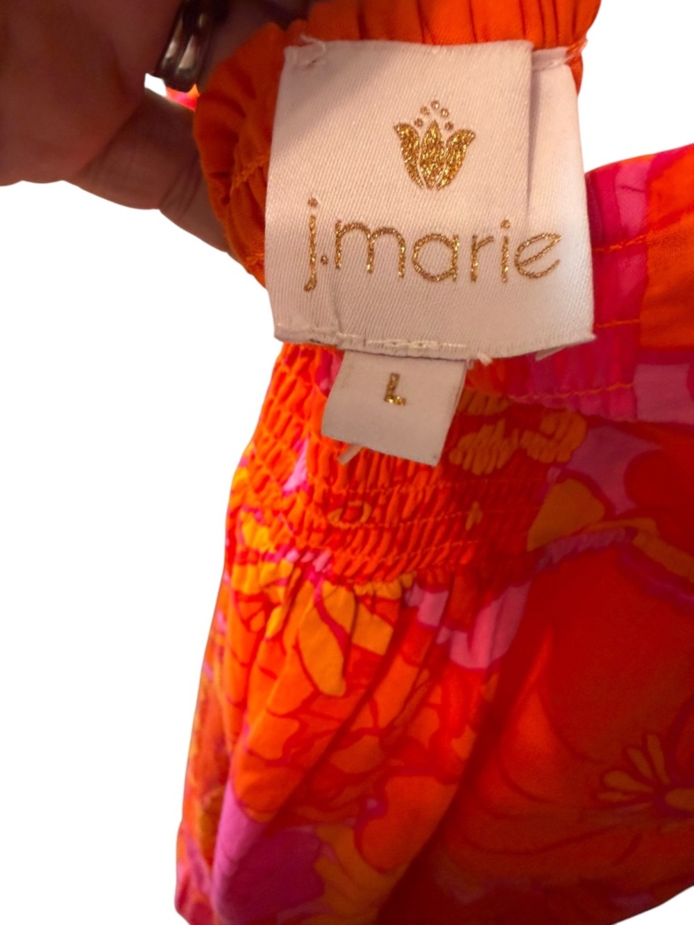 J. Marie Orange Pink Floral Puff Sleeve Midi Dress L NWT $150 - Picture 6 of 7